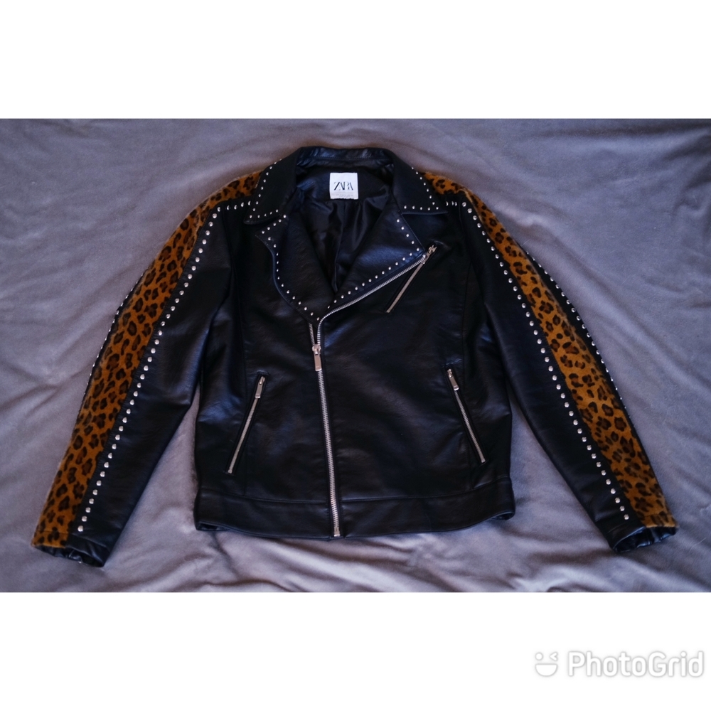 Zara Men's Faux Leather Studded Cheetah Jacket